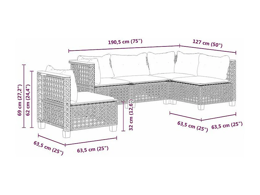 Salon de jardin avec coussins 5 pcs beige résine tressée