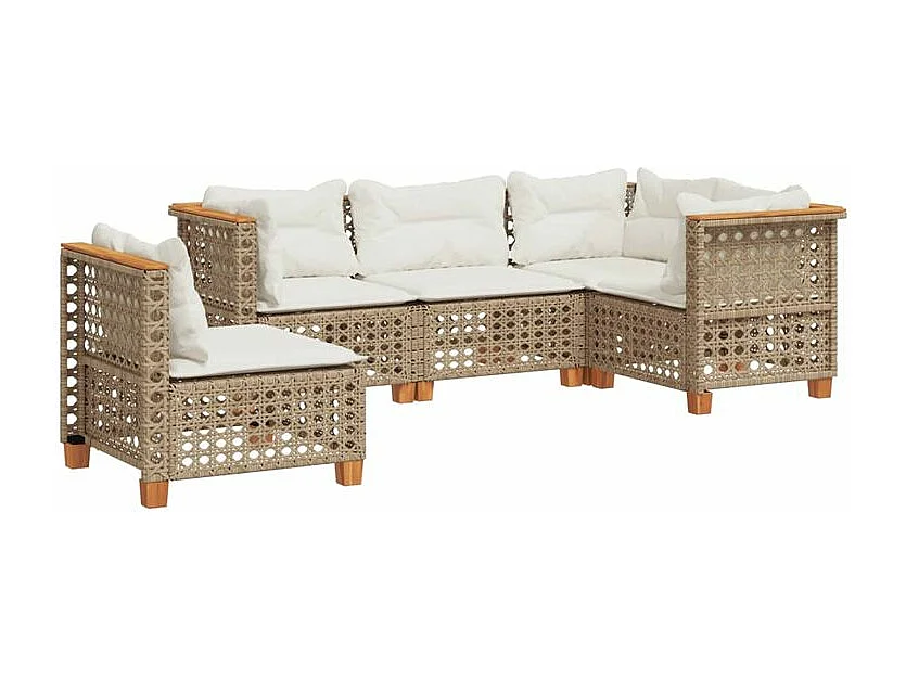 Salon de jardin avec coussins 5 pcs beige résine tressée