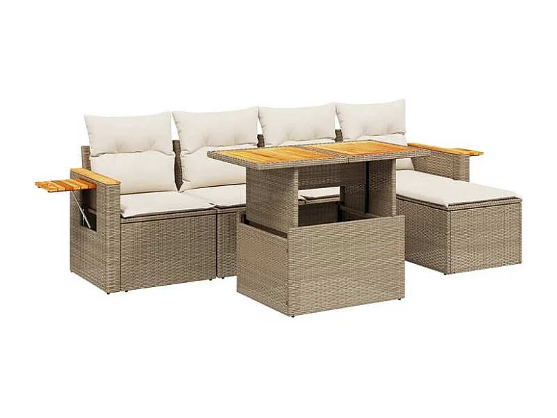 Salon de jardin avec coussins 6 pcs beige résine tressée