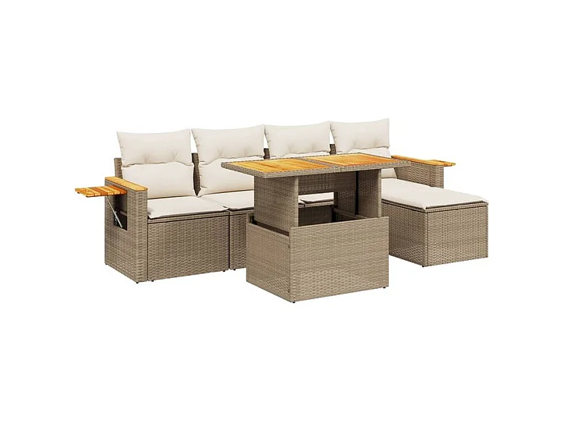 Salon de jardin avec coussins 6 pcs beige résine tressée