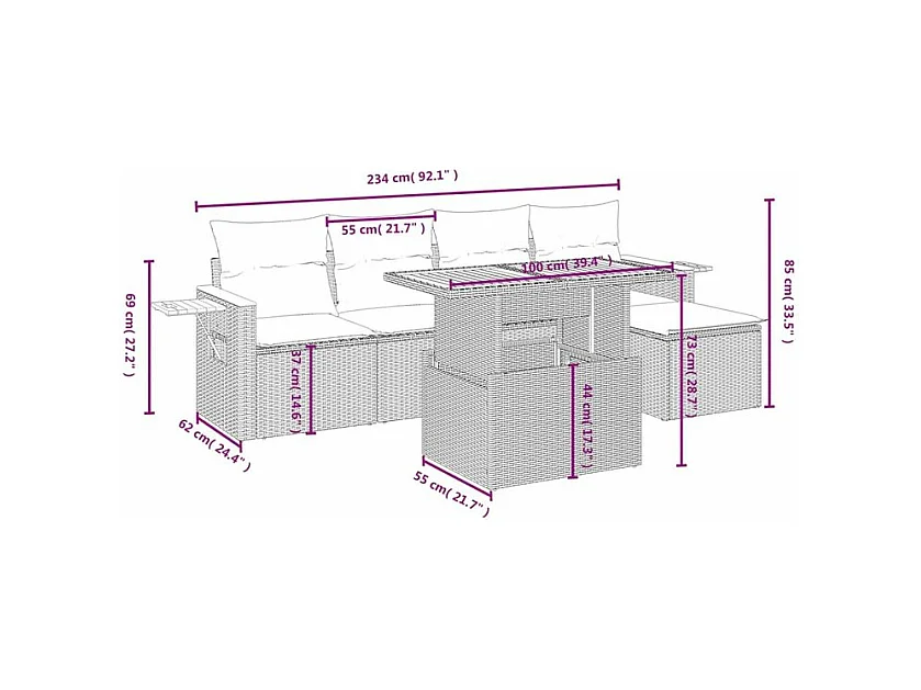 Salon de jardin avec coussins 6 pcs beige résine tressée