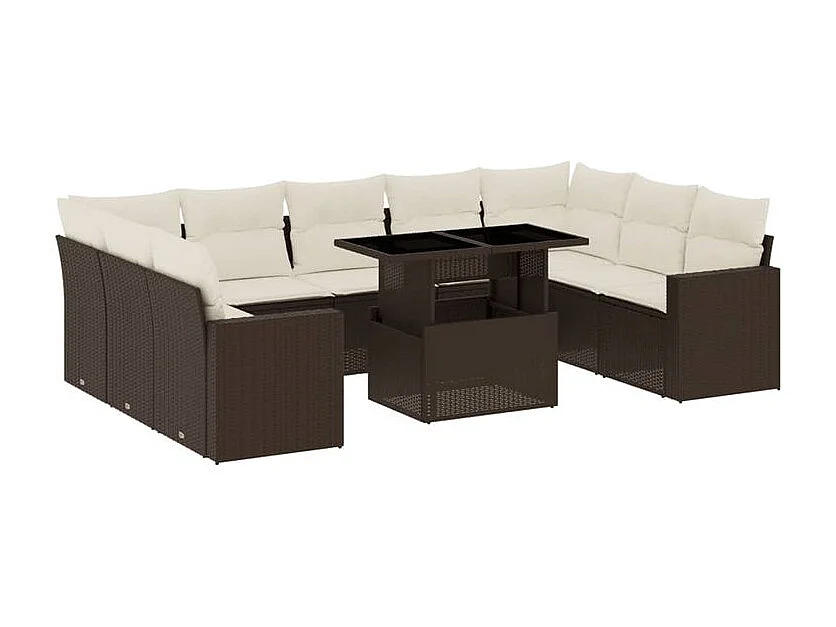 Salon de jardin 10 pcs avec coussins marron résine tressée