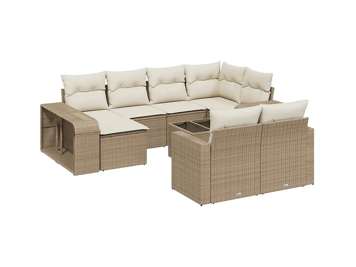 Salon de jardin 11 pcs avec coussins beige résine tressée