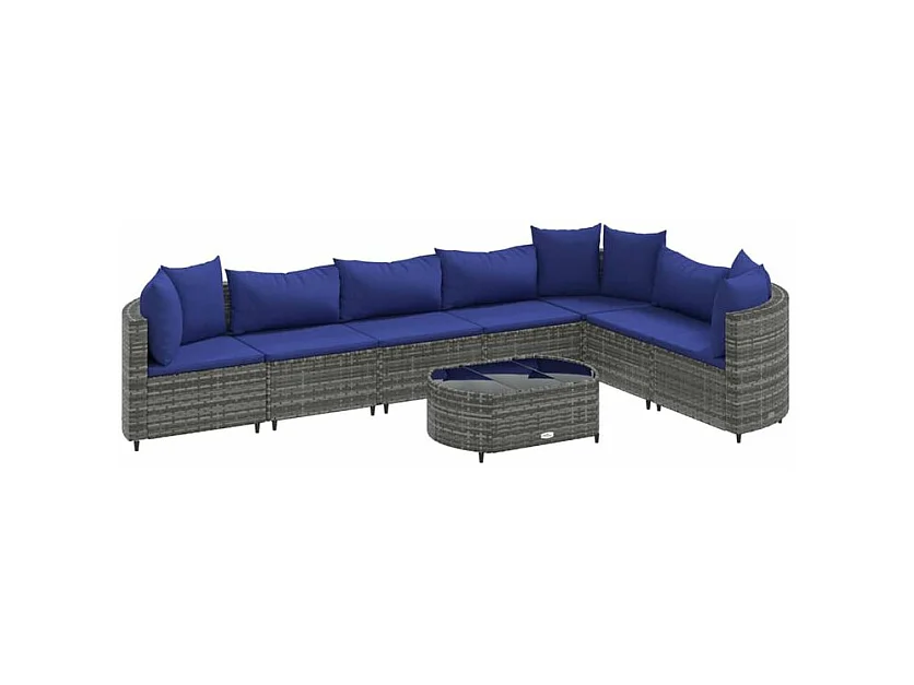 Salon de jardin 8 pcs avec coussins gris résine tressée