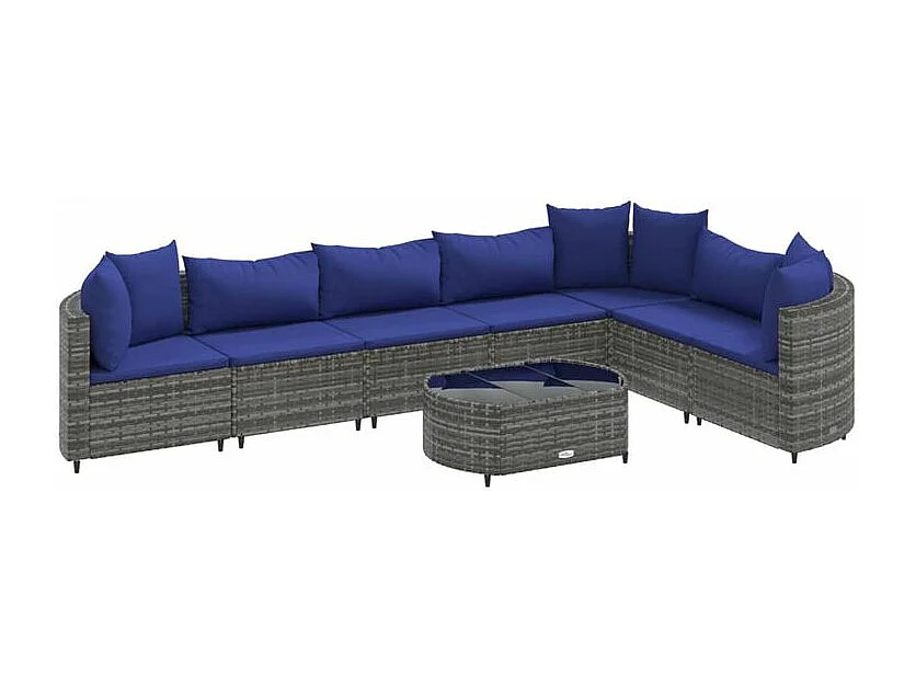 Salon de jardin 8 pcs avec coussins gris résine tressée