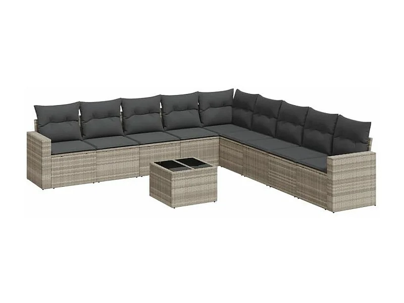 Salon de jardin avec coussins 10 pcs gris clair résine tressée