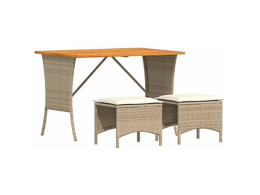 Ensemble à manger de jardin et coussins 3 pcs Beige poly rotin