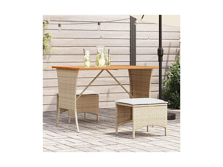 Ensemble à manger de jardin et coussins 3 pcs Beige poly rotin
