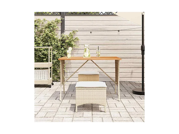 Ensemble à manger de jardin et coussins 3 pcs Beige poly rotin