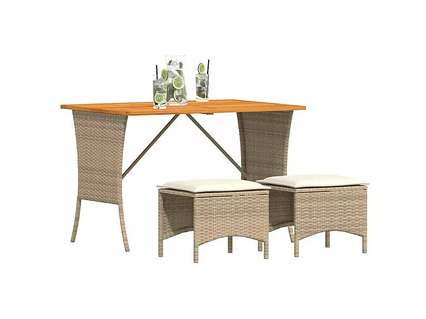 Ensemble à manger de jardin et coussins 3 pcs Beige poly rotin