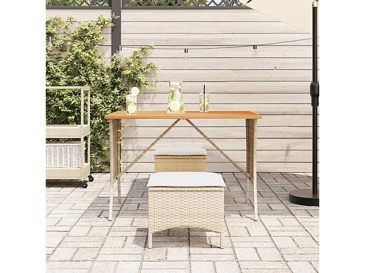 Ensemble à manger de jardin et coussins 3 pcs Beige poly rotin