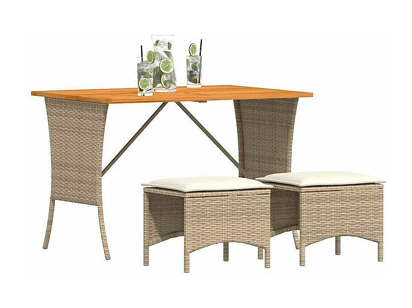 Ensemble à manger de jardin et coussins 3 pcs Beige poly rotin