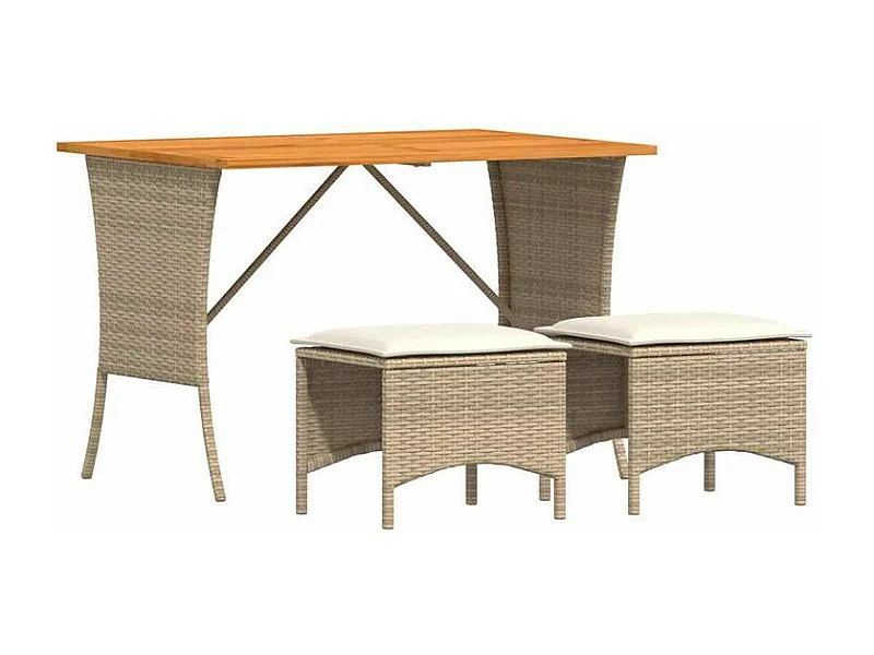 Ensemble à manger de jardin et coussins 3 pcs Beige poly rotin