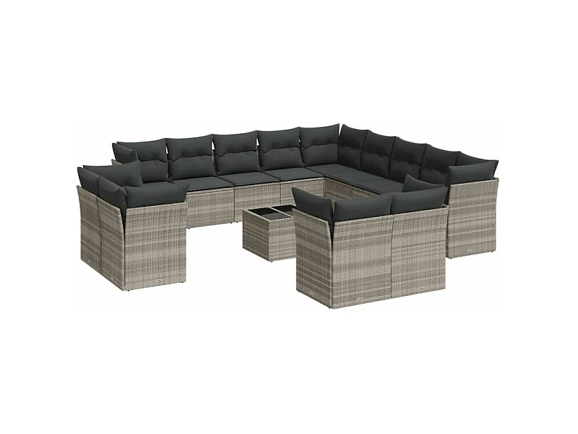 Salon de jardin avec coussins 14 pcs gris clair résine tressée