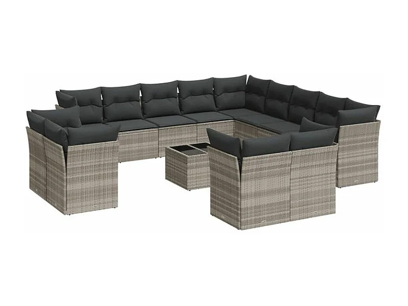 Salon de jardin avec coussins 14 pcs gris clair résine tressée