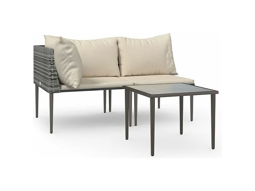 Salon de jardin 3 pcs avec coussins Gris Résine tressée