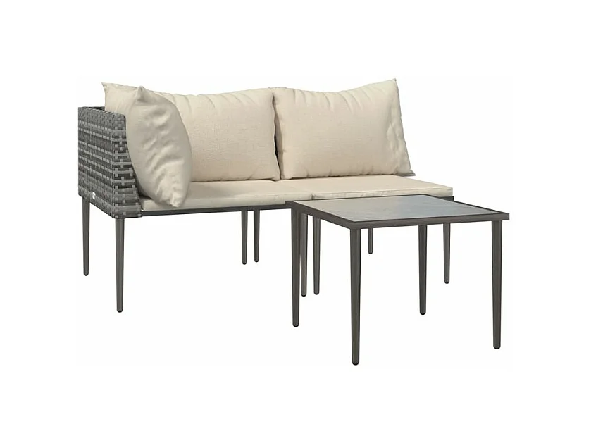 Salon de jardin 3 pcs avec coussins Gris Résine tressée