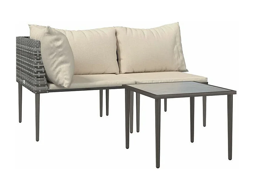 Salon de jardin 3 pcs avec coussins Gris Résine tressée