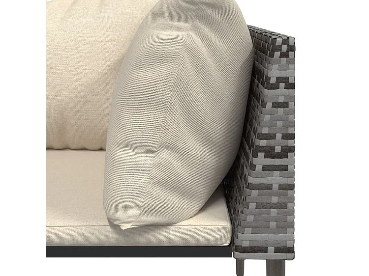 Salon de jardin 3 pcs avec coussins Gris Résine tressée