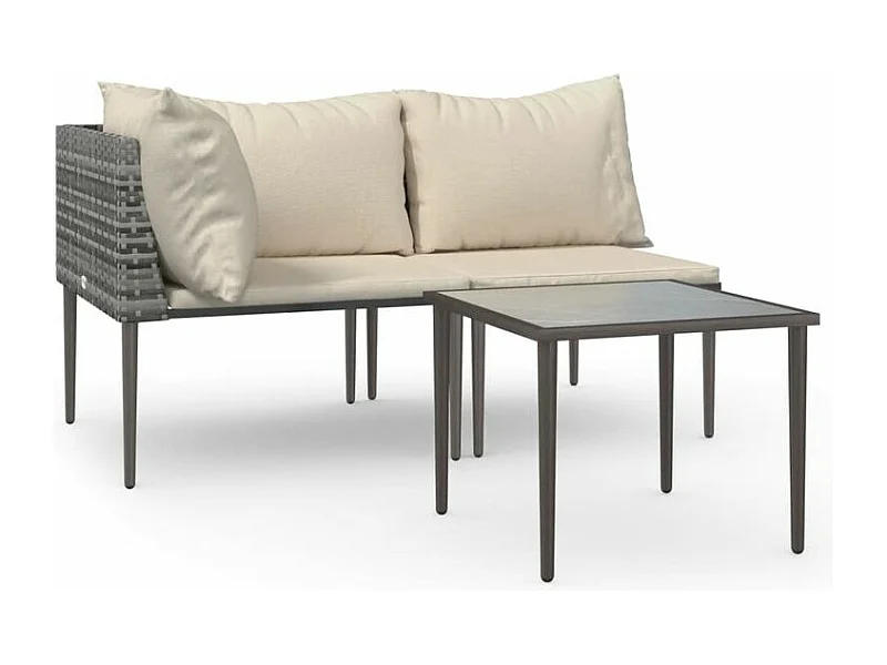 Salon de jardin 3 pcs avec coussins Gris Résine tressée