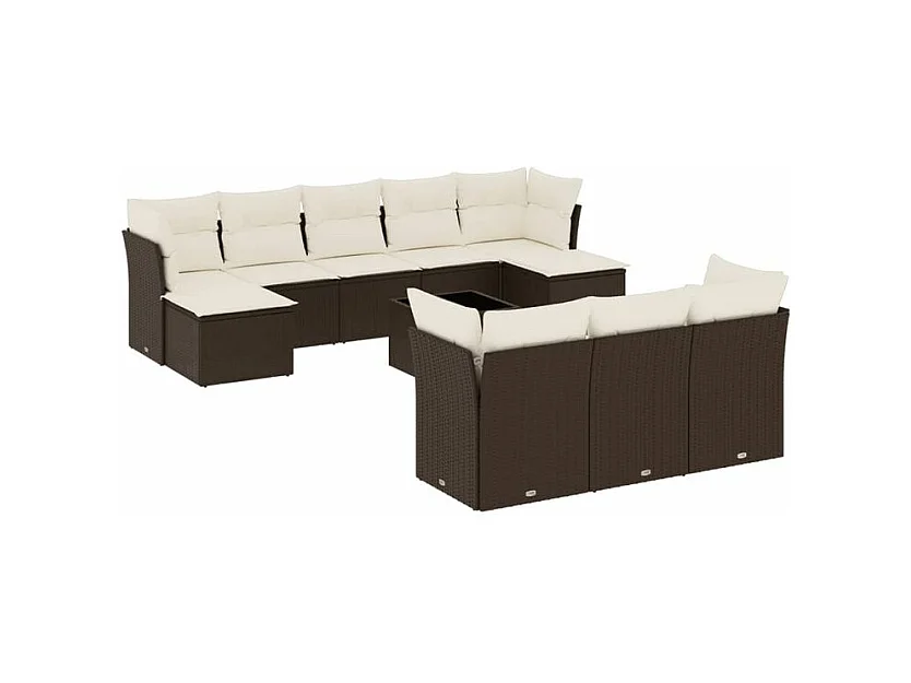 Salon de jardin et coussins 11 pcs marron résine tressée