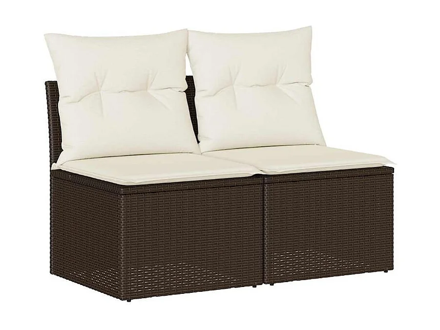 Salon de jardin 4pcs avec coussins marron résine tressée acacia