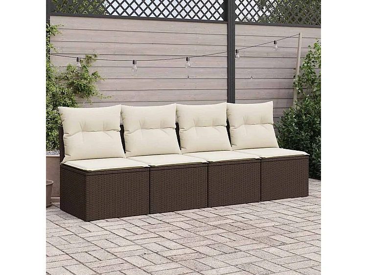 Salon de jardin 4pcs avec coussins marron résine tressée acacia