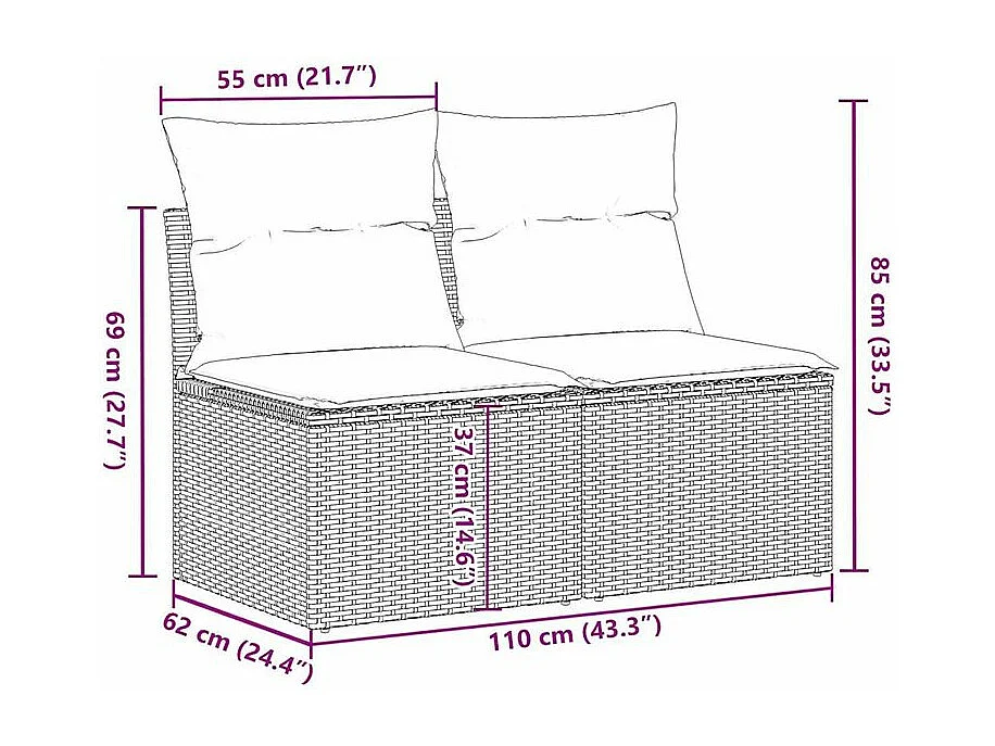 Salon de jardin 4pcs avec coussins marron résine tressée acacia