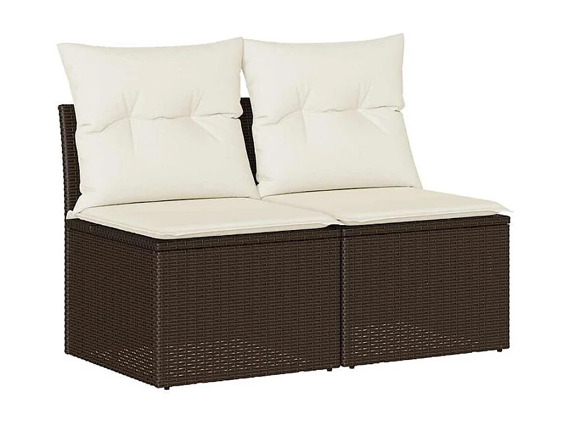 Salon de jardin 4pcs avec coussins marron résine tressée acacia