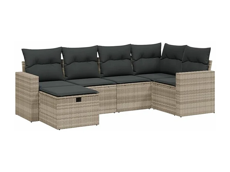 Salon de jardin 6 pcs avec coussins gris clair résine tressée