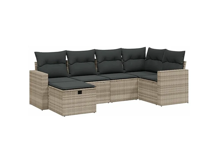 Salon de jardin 6 pcs avec coussins gris clair résine tressée