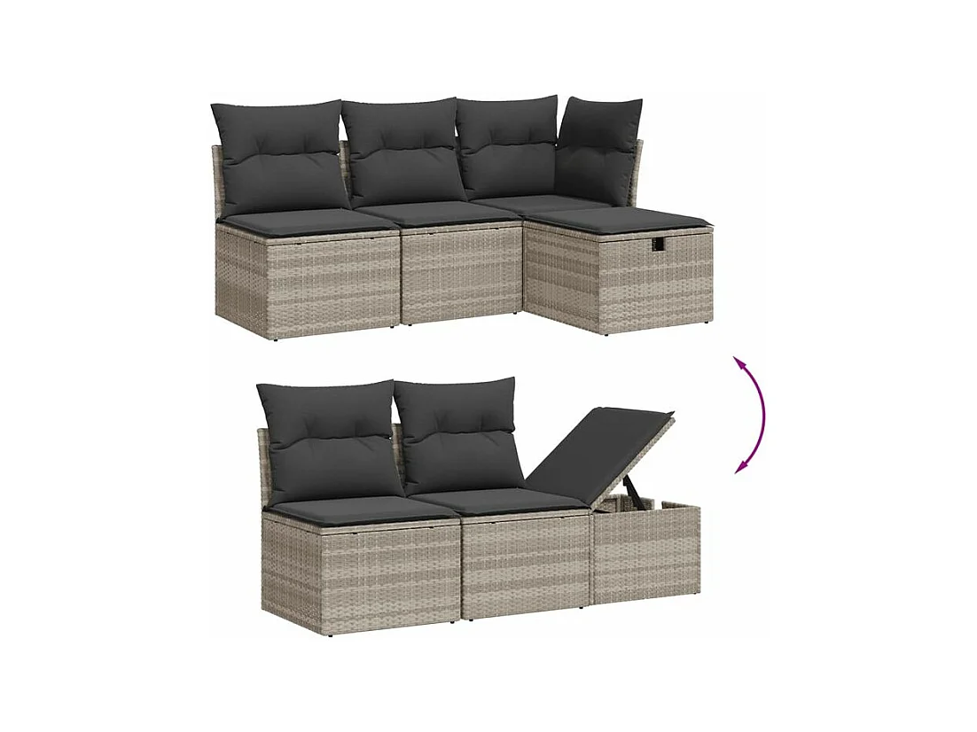 Salon de jardin 6 pcs avec coussins gris clair résine tressée