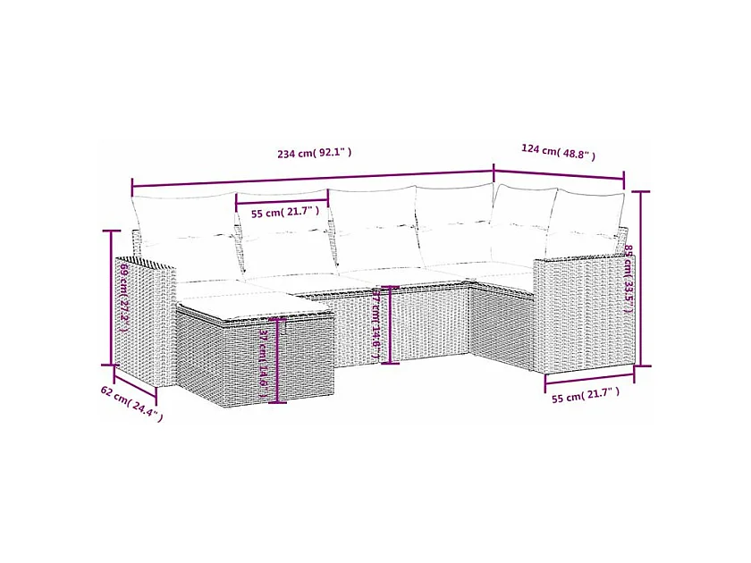 Salon de jardin 6 pcs avec coussins gris clair résine tressée