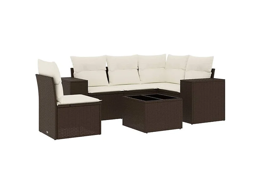 Salon de jardin avec coussins 6 pcs marron résine tressée