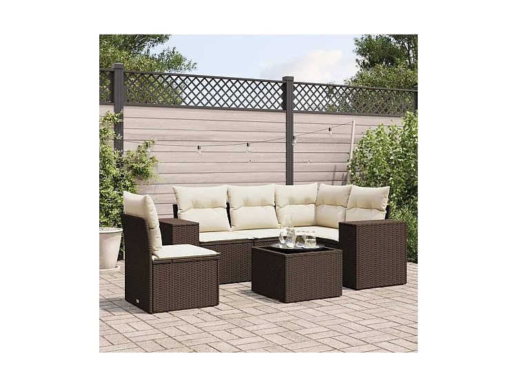Salon de jardin avec coussins 6 pcs marron résine tressée