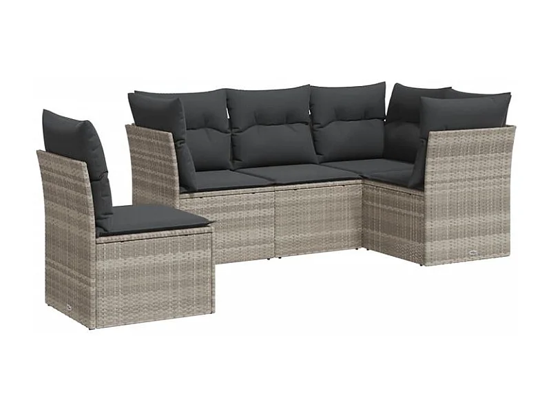 Salon de jardin 5 pcs avec coussins gris clair résine tressée