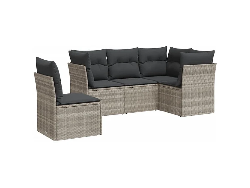 Salon de jardin 5 pcs avec coussins gris clair résine tressée