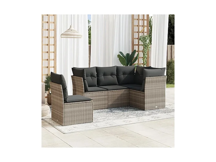 Salon de jardin 5 pcs avec coussins gris clair résine tressée