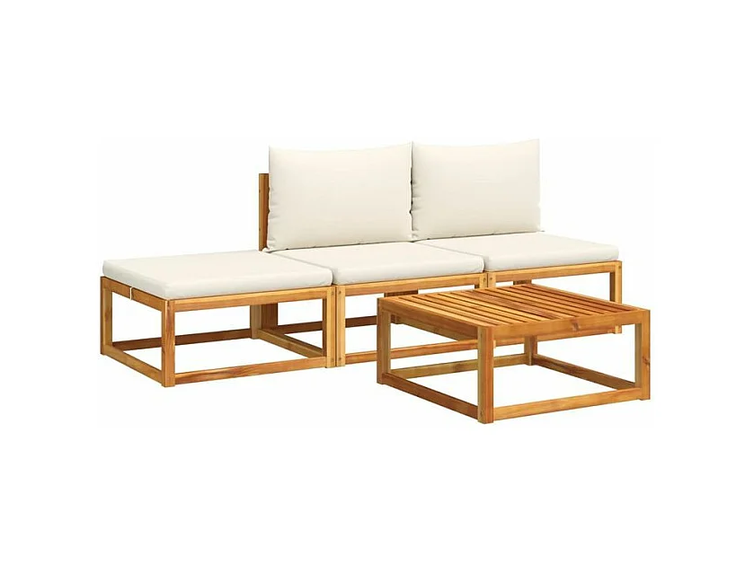 Salon de jardin avec coussins 4 pcs bois d'acacia massif