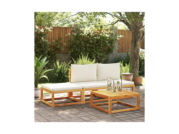 Salon de jardin avec coussins 4 pcs bois d'acacia massif