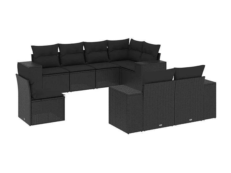 Salon de jardin 8 pcs avec coussins noir résine tressée