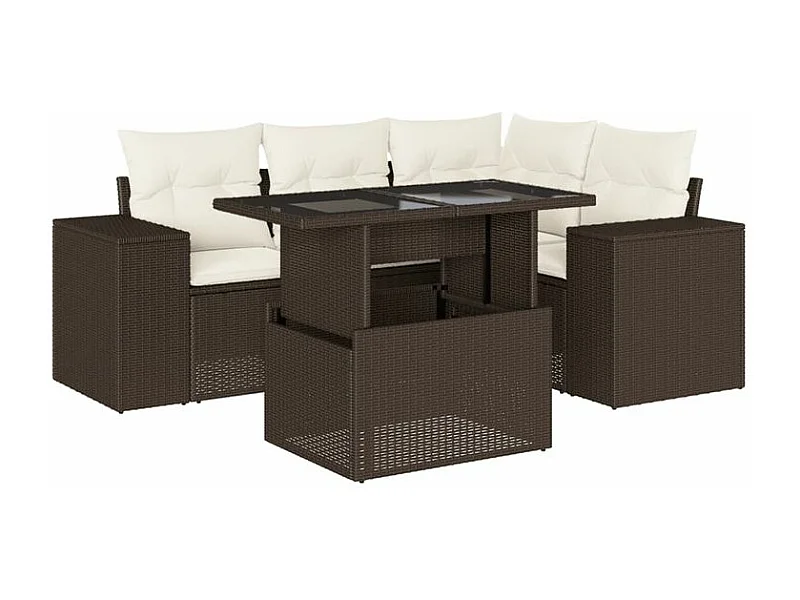 Salon de jardin avec coussins 5 pcs marron résine tressée