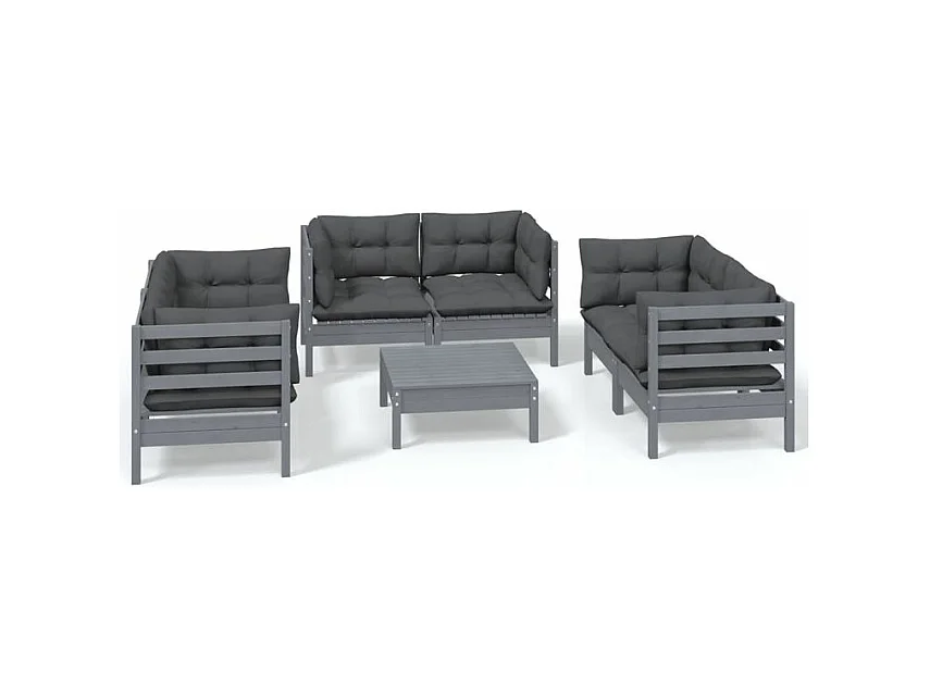 Salon de jardin 7 pcs avec coussins bois de pin massif