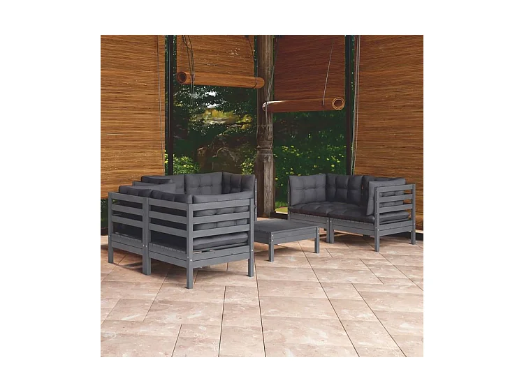 Salon de jardin 7 pcs avec coussins bois de pin massif