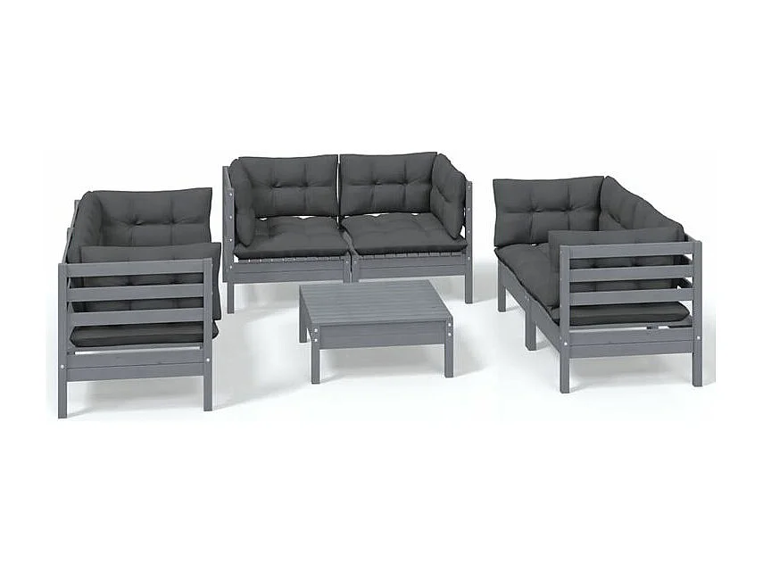 Salon de jardin 7 pcs avec coussins bois de pin massif