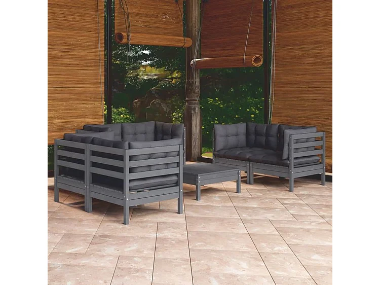 Salon de jardin 7 pcs avec coussins bois de pin massif