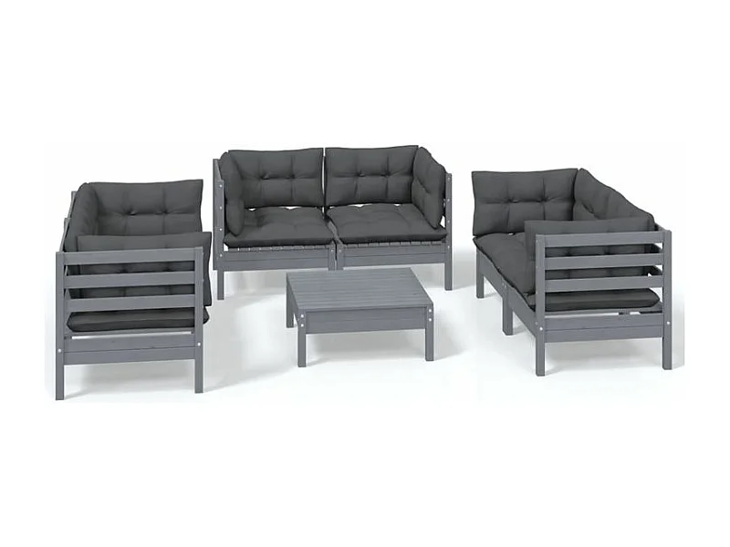 Salon de jardin 7 pcs avec coussins bois de pin massif