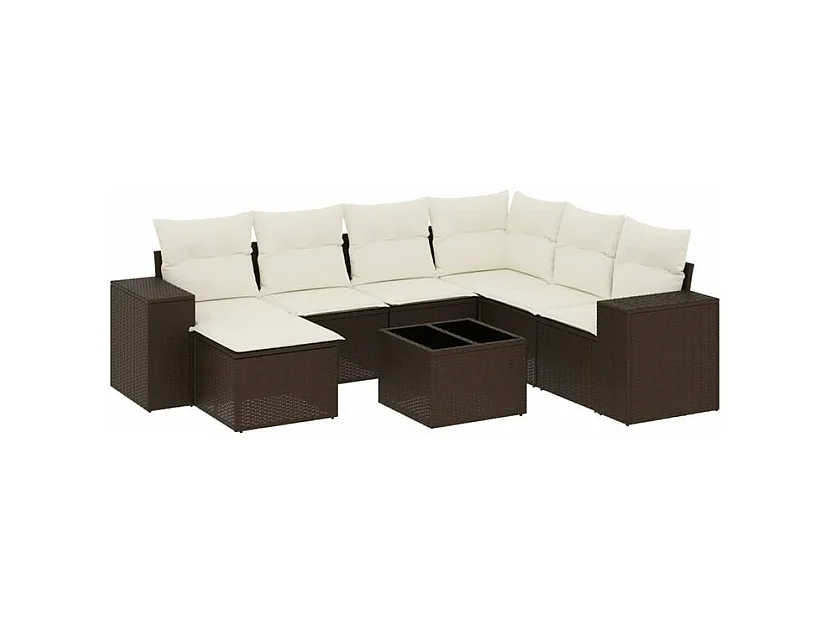Salon de jardin 8 pcs avec coussins marron résine tressée
