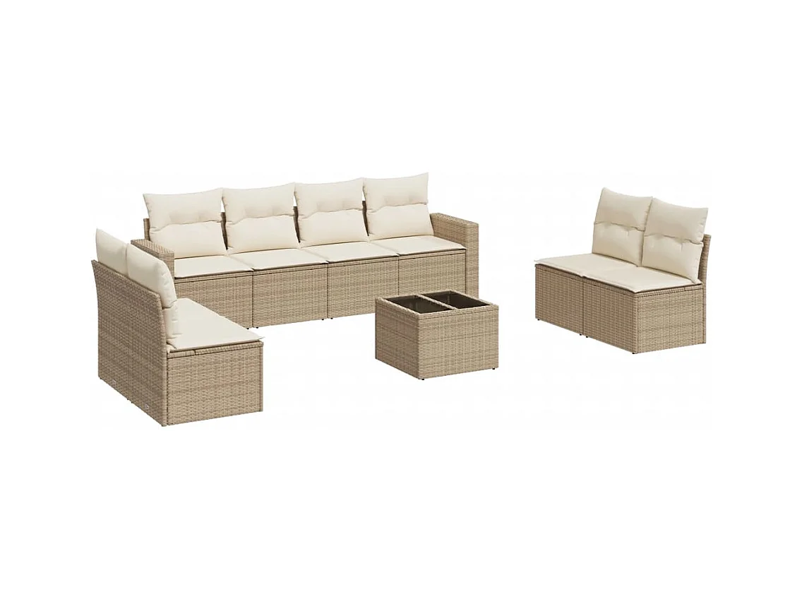 Salon de jardin avec coussins 9 pcs beige résine tressée