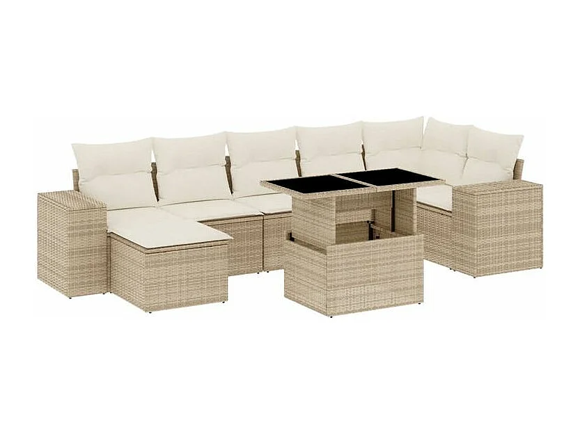 Salon de jardin avec coussins 8 pcs beige résine tressée